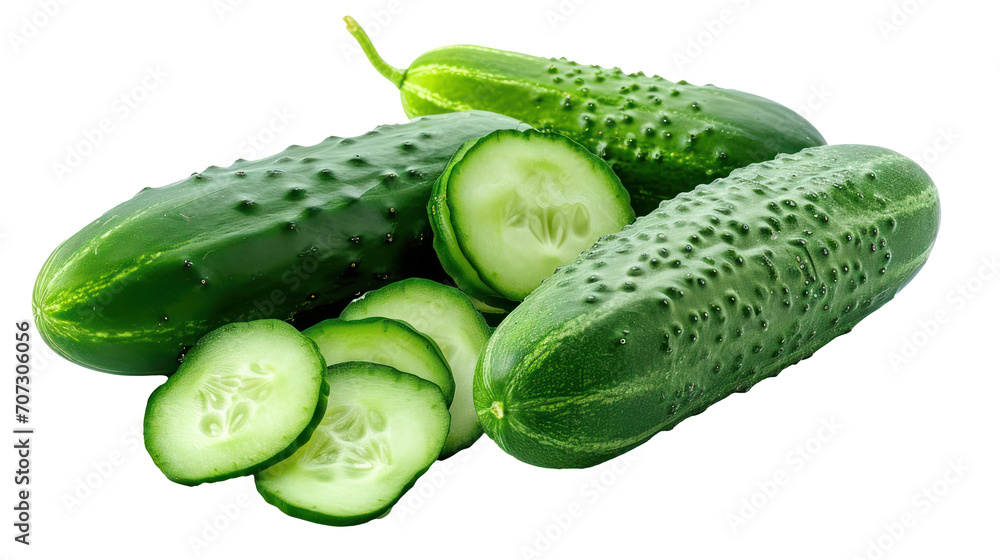 Poster fresh cucumber slices on isolate background - simple and healthy salad ingredient