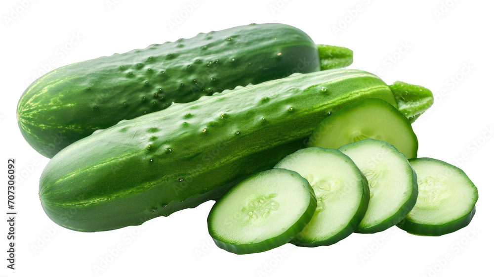 Poster Cucumber and Slices of Cucumber on isolate Background