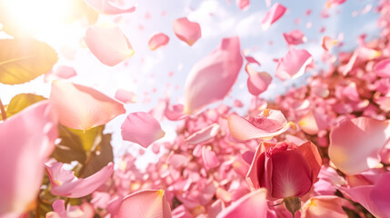 Fototapeta na wymiar flying sakura petals create a delicate dance against a blurred lights background