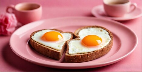 fried egg with toast breakfast, food, egg, eggs, fried, plate, meal, white, toast, bacon, bread, yolk, sunny side up, 