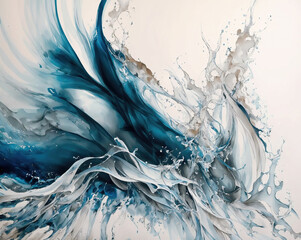 Abstract watercolor splash ocean blue paint tones background. Creative abstract water blue sea wave painted background, wallpaper, texture. Modern art. Generative Ai