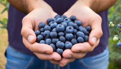a close up shot captures a person s hands holding a bunch of blueberries - Powered by Adobe