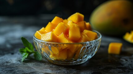 beautiful, juicy diced mango in a glass bowl