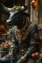 Bullish Bitcoin: Majestic Bull Signifying Strength in Market Outlook - A Symbolic Representation of Bullish Momentum and Positive Market Projections - Generative AI