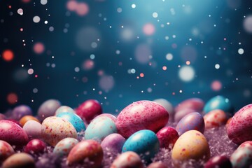 Fototapeta na wymiar Many colorful easter eggs for Easter on a pile