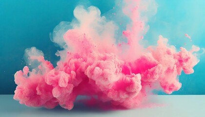 puffs of pink smoke in front of a blue background stock photo in the style of bold color blobs resin juxtaposed imagery realistic hyper