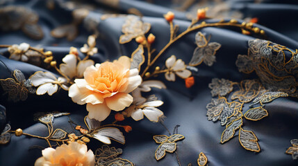 Beautiful silk folds and flower, art and craft concept background