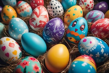 Fototapeta na wymiar Decorative Delights: Beautifully Adorned Easter Eggs in Artful Splendor