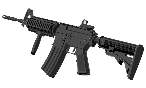 AR-15 / Colt M-4 Carbine with Foregrip and Red Dot Sight Side Vector Drawing 
