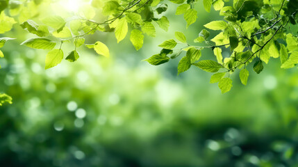 Fototapeta na wymiar Lush green beech tree leaves thrive in the forest on a sunny day