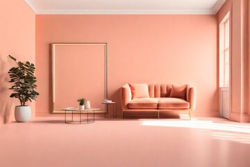 Step into a world of tranquility with a Generative AI creation of a Peach Fuzz Room, a minimal interior living room featuring