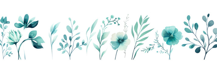Fototapeta na wymiar Botanical floral wedding frame flower elements on white background. Watercolor hand drawn abstract illustration with flowers. Trendy pastel colour for invitation, brochure, greeting card, textile