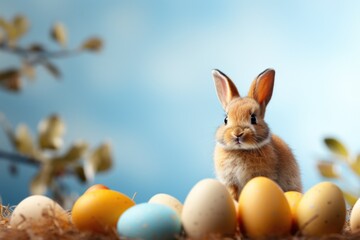 Fototapeta na wymiar colorful easter eggs with cute bunny