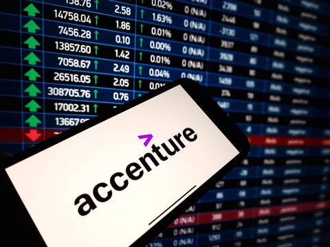 Konskie, Poland - January 11, 2024: Accenture plc company logo displayed on mobile phone screen