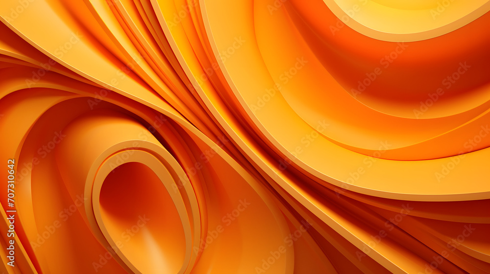 Poster citrus symphony: 3d rendering of orange paper unfolding in spirals and curves