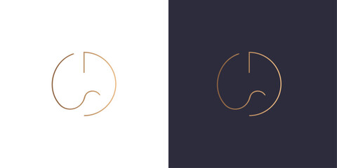 Letter C and D logo monogram, round, hair, hairdresser, minimal style identity initial logo mark. Golden gradient vector emblem logotype for business cards initials.