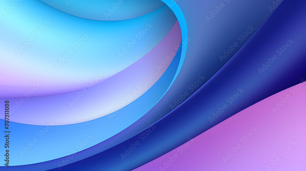 Poster serene spirals: blue and purple gradient background with soft and rounded forms on shaped canvas