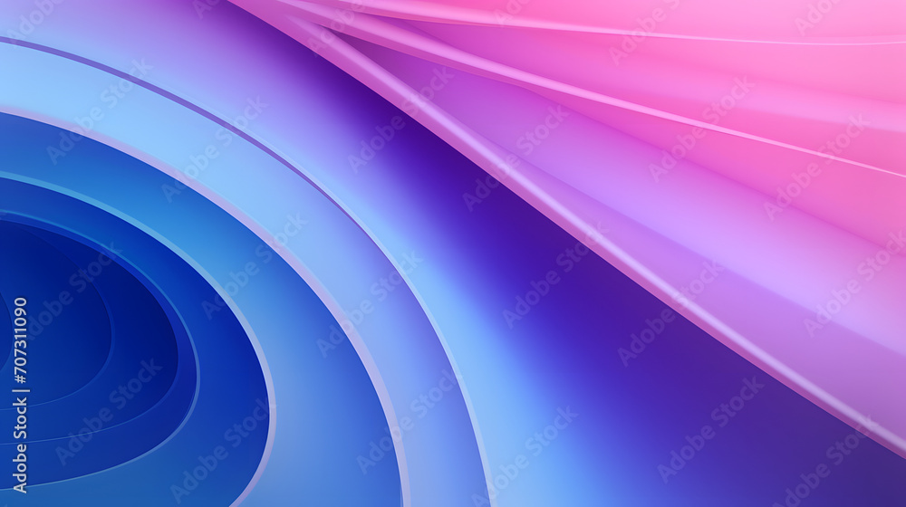 Poster serene spirals: blue and purple gradient background with soft and rounded forms on shaped canvas