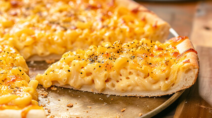 Delicious creamy Mac and Cheese pizza. Traditional American cuisine dish
