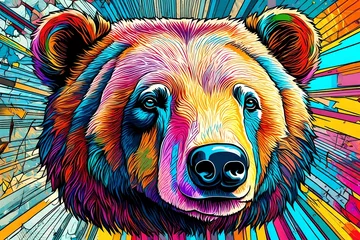 Fotobehang Bear  head vector in neon pop art style © Muhammad