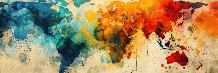 world map colorful splash - obrazy, fototapety, plakaty