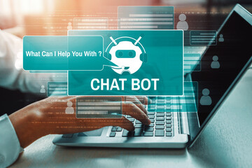 AI Chatbot smart digital customer service application concept. Computer or mobile device...
