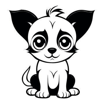 Cute dog vector black and white cartoon character design collection. White background. Pets, Animals.
