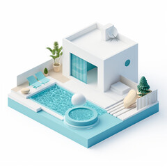 isometric small house with pool