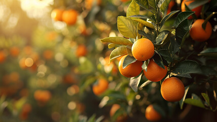 fields in the garden with fruits oranges on the trees harvest ..