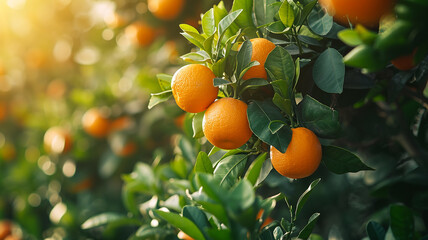 fields in the garden with fruits oranges on the trees harvest