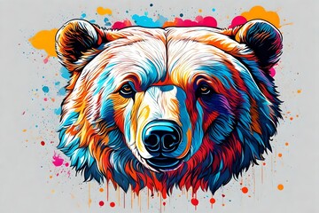 Face of  bear vector in neon pop art style