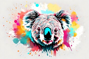 Koala bear head vector in neon pop art style