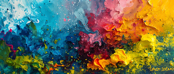 Vibrant strokes of acrylic paint dance across the canvas, creating a mesmerizing display of modern abstract art