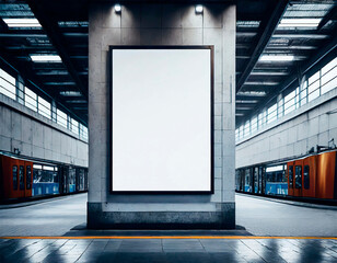 Backlit advertising billboard on the subway platform in a major city, billboard in the subway