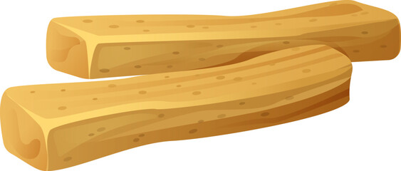Two pieces of realistic crispy Italian breadsticks. Delicious snack and appetizer design vector illustration.