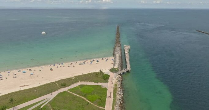 Aerial top drone view of Miami Beach. Skyline of Miami, Florida. Miami aerial view, FL, USA. South Miami Beach.