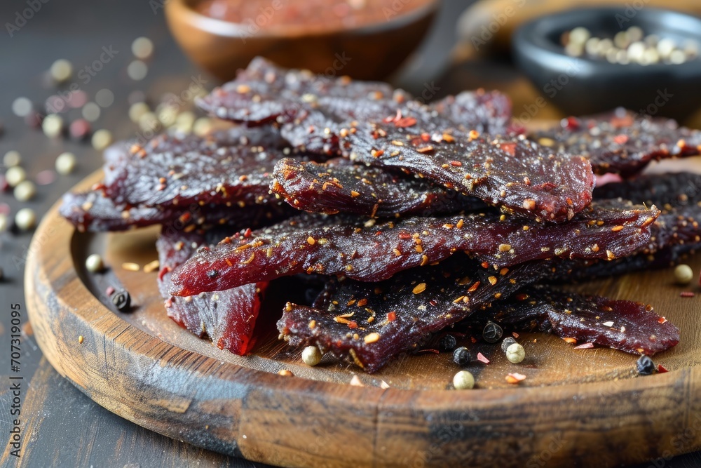 Wall mural Dried peppered beef jerky