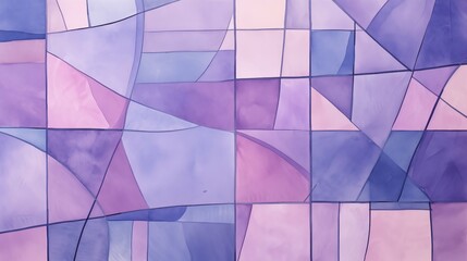 Watercolor painting in cubic style, geometric patterns in the style of tiles and mosaics. abstract background in purple colors, modern illustration