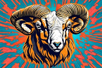 Goat head vector in neon pop art style