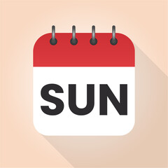 Calendar day sunday. Sunday on a white paper with red border on beige background vector. Sunday