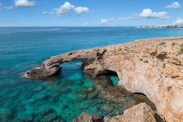 The bridge of love. Natural stone bridge near Ayia Napa on Cyprus. 
Mediterranean sea.
