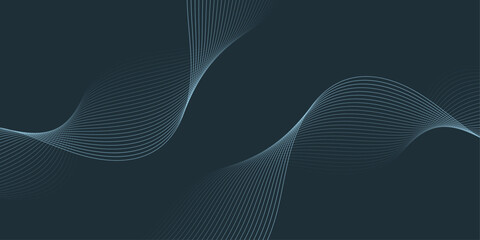 Abstract background with waves for banner. Medium banner size. Vector background with lines. Element for design isolated on dark blue. Blue color. Ocean, night, card. Brochure, booklet