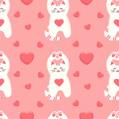 Obraz na płótnie Canvas pattern vector illustration Valentine's Day, saint valentine, cat, paws, heart