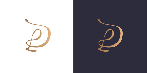Letter d and l logo monogram curved, minimal style identity initial logo mark. Golden gradient vector emblem logotype for business cards initials. - obrazy, fototapety, plakaty