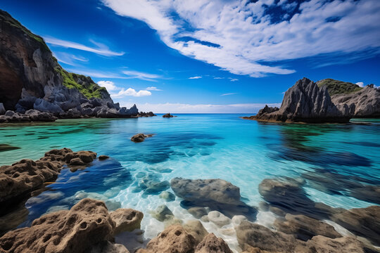 Beautiful peaceful seascape with turquoise sea and blue sky