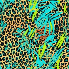 Obraz premium Colorful Leopard spot seamless pattern background. Wild animal vibrant multicolored cheetah skin, leo texture for fashion print design, textile, wallpaper, background, wrapping, fabric.