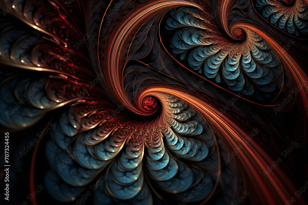 Poster abstract fractal. fractal art background for creative design. background with twisted spirals on a d