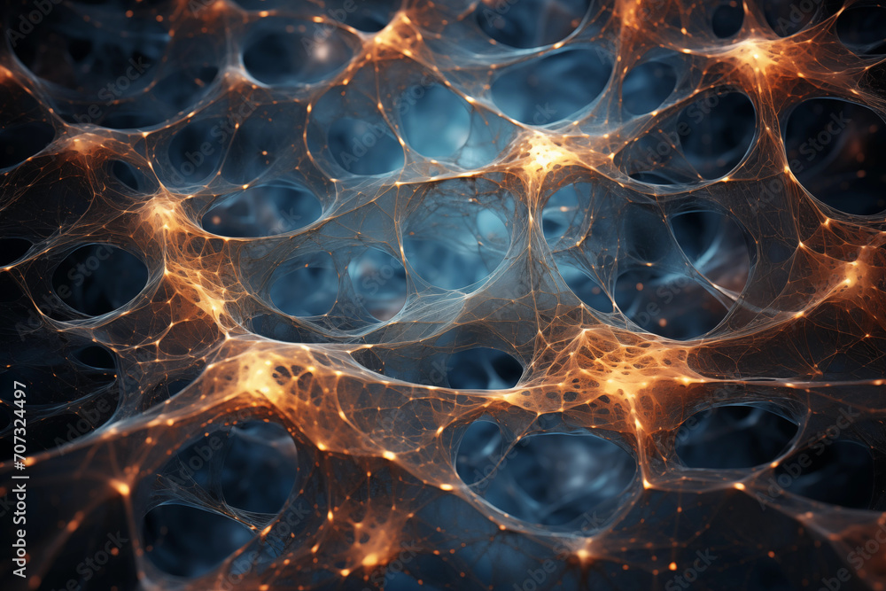 Aufkleber abstract neural connections between orange bunches of neurons. neural ethereal network