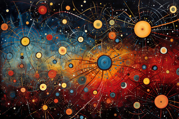 Abstract multi-colored circles with neural connections on a multi-colored background