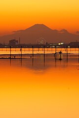 三番瀬からの富士山の夕景　ふなばし三番瀬海浜公園